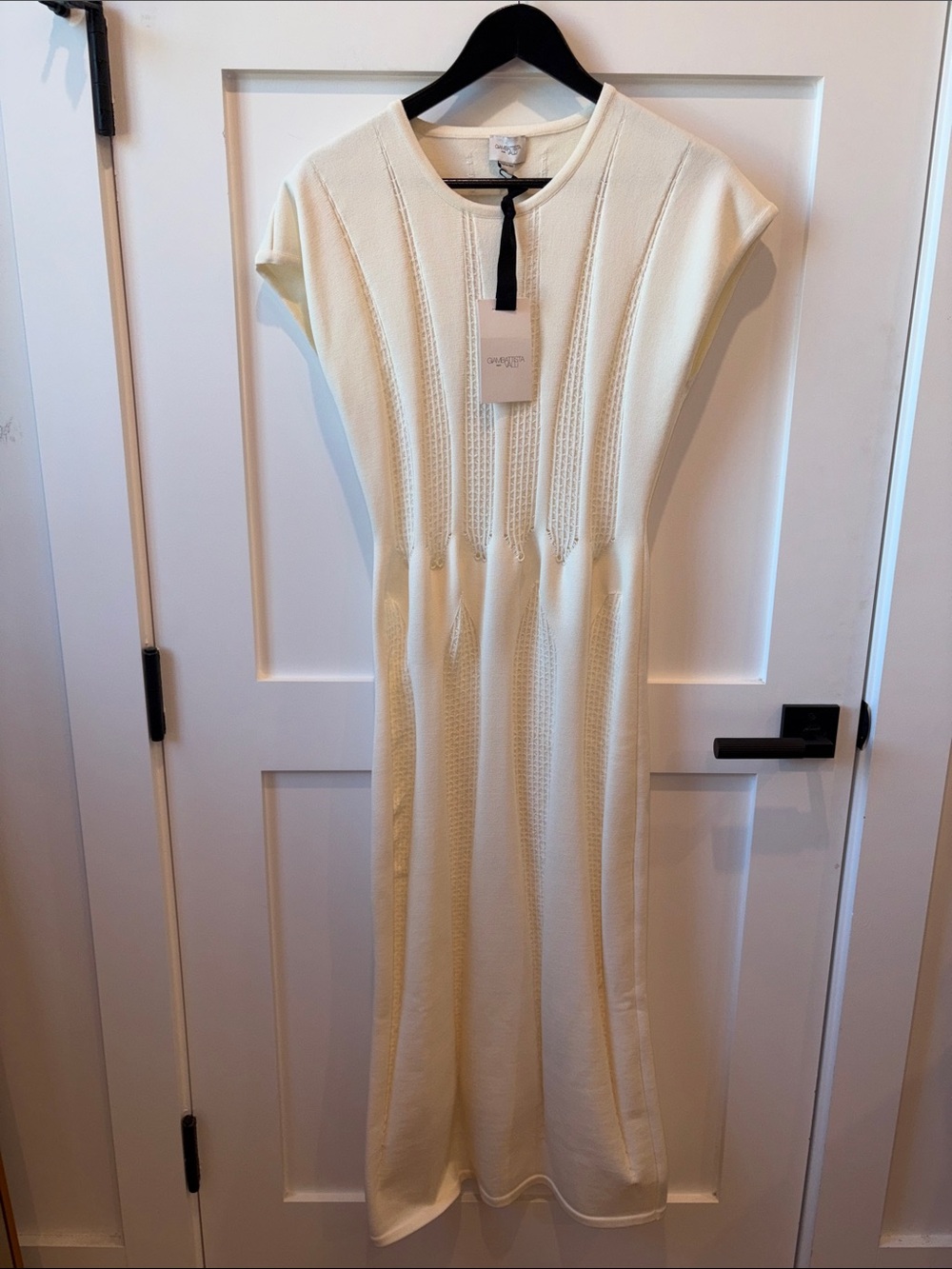 Cream Knit Maxi Dress with Vertical Textured Panels